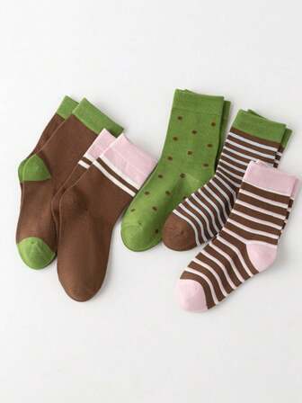 1/5 双可爱公主风格条纹中筒袜，秋季