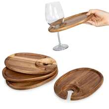 1pc Wooden Serving Tray, Wooden Appetizer Plates Durable Easy To Clean Wine Glass Holder Elegant Charcuterie Accessories Party.Snack, Fruit, Coffee, Cookie, Cheese, Steak, Pizza Platter, Made Of Rosewood - Apricot - View 2