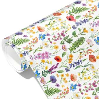 Floral Wrapping Paper Roll -17 Inch X 9.8 Feet - Spring Summer Garden Flower Design Perfect For Wedding, Bridal Shower, Birthday, Baby Shower, Christmas
