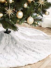 1pc Soft Faux Wool Long Plush Pure White Christmas Tree Skirt, Soft Texture Holiday Decor Christmas Tree Skirt, Festive Atmosphere Tree Skirt, Suitable For Scene Decor, Room Decor, Home Decor, Holiday Party Decor, Christmas Decoration - Silver Snowflakes - View 14
