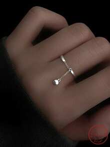 1入組時尚純銀可調節鏈條珠子裝飾戒指適合女士日常裝飾