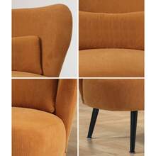 SUN YEE 2x Armchair Lounge Chair With Lumbar Pillow Wingback Velvet Orange - Orange - View 3