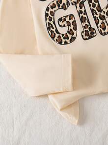 3 pièces/set Hauts à manches longues col rond avec imprimé cœur coloré + imprimé lettre cœur léopard + imprimé lettre léopard pour la Saint-Valentin des filles - Multicolore - Voir 4