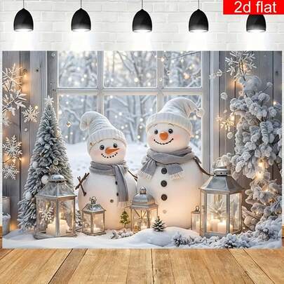 1pc Christmas Decoration Banner, Christmas Tree Snow Landscape Snowman Pattern Photography Backdrop, Polyester Vibrant Durable Christmas Party Background, Suitable For Winter New Year Holiday Home Decor, Outdoor Festival Sign, Christmas Decoration