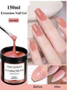 MEET ACROSS جل تمديد الأظافر الوردي 150 مل، جل بناء الأظافر المعالج بأشعة UV LED، فرنسي فن الأظافر جل UV LED شبه دائم، مستلزمات صالون الأظافر DIY للاستخدام المنزلي