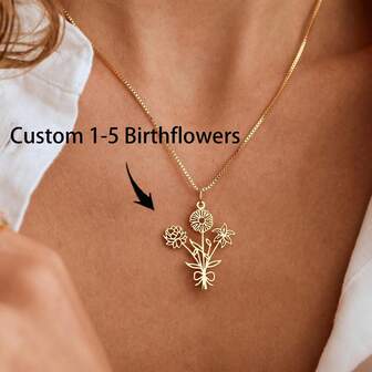 Anpassat halsband med flera födelsedagsblommor 1-5, halsband med blombukett och födelseblommor, halsband till familjemedlem för mamma, födelsedagspresent till henne, julklapp till mors dag, guld, snygg, färgglad, vintage, enkel, delikat romantik