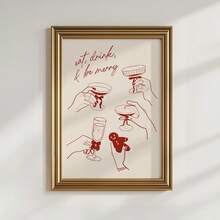 1 pieza Póster de impresión de bebida navideña sin marco, decoración de carrito de bar de vacaciones, impresión de brindis, comer, beber y ser feliz, pintura de arte de pared de lienzo para sala de estar, dormitorio, decoración de dormitorio, póster divertido, decoración de pared, impresiones de dormitorio, arte de bebida navideña, decoración de carrito de bar, póster de cóctel navideño, impresión de alegría festiva