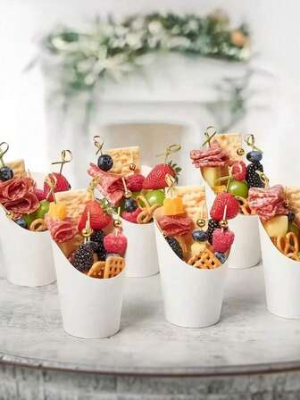 10 vasos de papel desechables - Un recipiente multifuncional con diseño de onda para papas fritas, comida cocida y pasteles, hecho de papel blanco resistente, adecuado para el hogar, fiestas al aire libre, picnics, repostería DIY, utensilios de servicio para fiestas | Vasos de servicio decorativos, vasos desechables