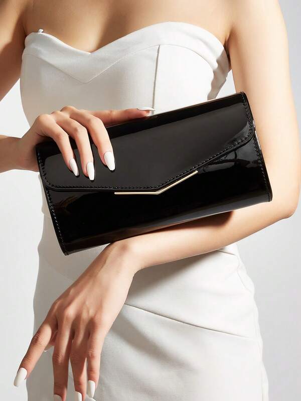 Luxury , Stylish, Luxury, Solid Color Patent Clutch Wallet, Portable On Purse For Teen Girls Women College Students,Rookies & White-Collar Workers Perfect For Office,College,Work ,Business,Commute,Outdoors, Travel, Outings, For Party, Wedding, Prom, Dinner