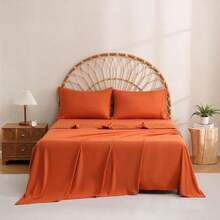 JSD Burnt Orange King Sheet Set With Side Pocket Corner Straps, 4 Piece Soft Microfiber Bed Sheets Extra Deep Pocket - MàuD - Xem 7