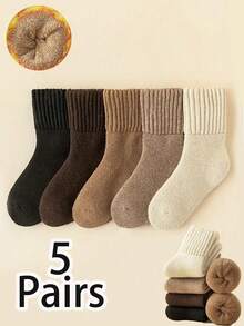 5 Pairs Women's Thick Mid-Calf Socks, Warm Thermal Lined Socks For Autumn/Winter - Multicolor - View 7