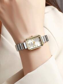 1pc Women's Fashionable Compact Bar Scale Small Dial Square Steel Band Retro Quartz Watch, Suitable For Daily Wear, Birthday, Mother's Day, Easter Gift