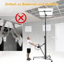 Gipskartonplatten-Heber für Wände & Decken | Tragkraft 68 kg, Höhe 140-335 cm Verstellbar | Klappbar mit 3 Bremsrädern, 60° Neigung