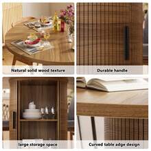 AYYDS Round Dining Table With 2-Layer Storage Shelf And Wooden Sliding Door Kitchen Table 100CM Modern Kitchen Table For 4 People Dining Room Tool For Expanding Small Apartments (Chair Not Included) - 棕色 - 查看 5