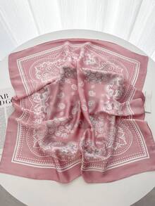 1pc Fashion Paisley Print 70cm Square Satin Scarf, Women Shawl Neck Scarf Headband With Floral Pattern - Pink Single Cashew - View 4