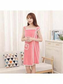 1pc Women Bath Towels(SIZE:80cm*135cm), Girls Wearable Fast Drying Bathing Beach Spa Bathrobes Wash Clothing, Shower Bath And Gym Towel,Super Soft Coral Fleece Bath Towel With Pockets,Women's Bath Towel Set, Wearable Bath Towel With Pocket, Super Soft Adjustable Bath Robe For Bathroom Beach Swimming Changing Clothes,School,Back To School,Travel,Travel Essentials,Home Essentials,Towel,Skin Care