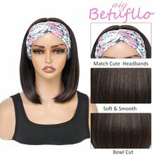 Short Bob Headband Wig Highlight Brown Straight Hair Put On And Go Half Wig With Headbands For Women Bob Mixed Brown Headband Wigs - Highlight Brown Bob Straight Wig - View 3