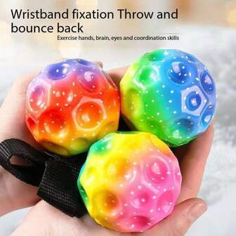 1/2pcs Funny Novelty Rubber Wrist Rebound Ball 63mm High Elastic Hand Throwing Elastic Ball Rope Halloween Christmas Gifts Youth Elastic PU Training Spheres With Wrist Strap Set - Durable Throwing And Bouncing Exercise Kit For Outdoor Play And Sports, Includes Baseball, Soccer, Basketball, Tennis Equipment Hand-Eye Coordination Training Balls