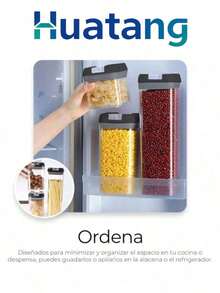 HuaTang Super Calidad Almacenamiento Juego de 7 Recipientes Hérmeticos de Plástico Premium Libres de BPA para Almacenamiento de Alimentos, en 4 Tamaños con Tapas Faciles de Abrir, para Especias, Cereales y mas (Tapa Negra) - Transparente - Ver 5