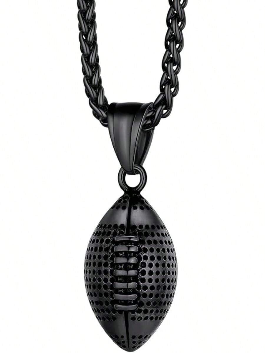 Richsteel 3D/Basketball/Soccer/Baseball Ball Boxing Glove Cool Pendant Men, 316L Stainless Steel Sneaker Chain,Sport Fan Jewelry - 01-黑色足球 - 查看 1
