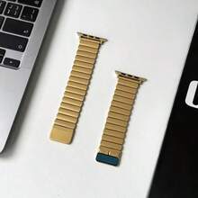金色磁性不锈钢表带，纤薄金属表带，兼容 Series 10、Series 9 Ultra、8、7、SE、6、5、4、3、2、1，时尚智能手表表带，不锈钢表链，适用于 40mm、42mm、44mm、45mm、49mm、38mm、41mm、46mm 表盘 | 男女通用，四季皆宜，时尚易戴金属表带 - 彩色 - 查看 6