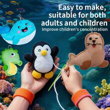 6-Piece Kids Sewing Kit, DIY Animal Ornaments Craft Set With Safety Plastic Needles, Creative Christmas Birthday Halloween Gift For Girls & Boys Ages 3-8 - One Set (6 Marine Life Patterns) - View 3