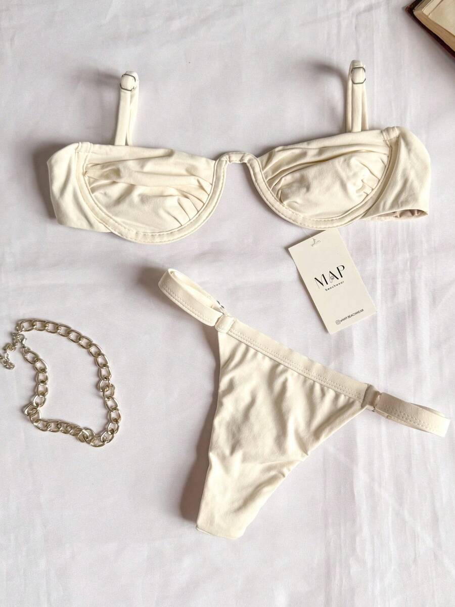 Underwire Bikini With Adjustable Straps And Thong Panties - Rim - View 1