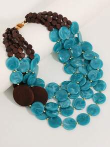 1pc Retro Contrast Color Beaded Necklace, Exaggerated Personalized Choker, Fashionable Eye-Catching Accessory - Blue - View 3