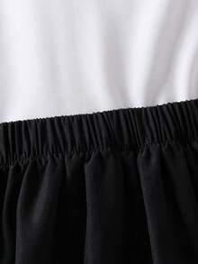 2pcs/Set Young Girl Elegant Lace Trim Blouse And Pleated Skirt Outfit, Spring/Autumn - Black - View 9