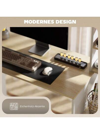 HOMCOM 113 45 Computer Desk, Office Bureau Open Shelves, CPU Holder, Steel Frame Home Office, Bedroom, Oak Finish view 5