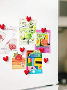 12pcs Modern Heart-Shaped Refrigerator Magnets, Red & White Valentine's Day Stickers, Durable Decorative Magnets, Suitable For Home & Kitchen Organization, Strong Adhesive - Red - View 2