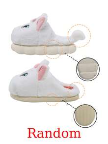 Zapatillas de casa con diseño de gato Marie para jóvenes - Gráfico plano con orejas y cola 3D, zapatillas de interior para invierno - Blanco - Ver 6