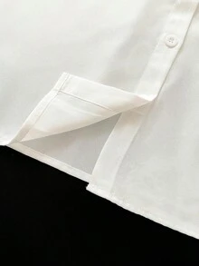 Women's Solid Color Drop Shoulder Long Sleeve Single-Breasted Pocket Outdoor Shirt - White - View 3