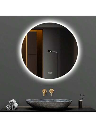 70cm Round LED Bathroom Spiegel Lighting, Wand Mounted, Anti Fog, Adjustable Temperature Dimmable, Makeup Bedroom Bathroom, Slimme Moderne Home