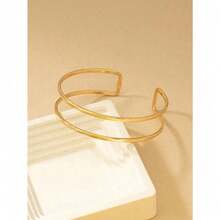 1pc Fashionable Metal Geometric Hollow Out Wire Opening Armband, Exaggerated & Unique - 金色 - 查看 3