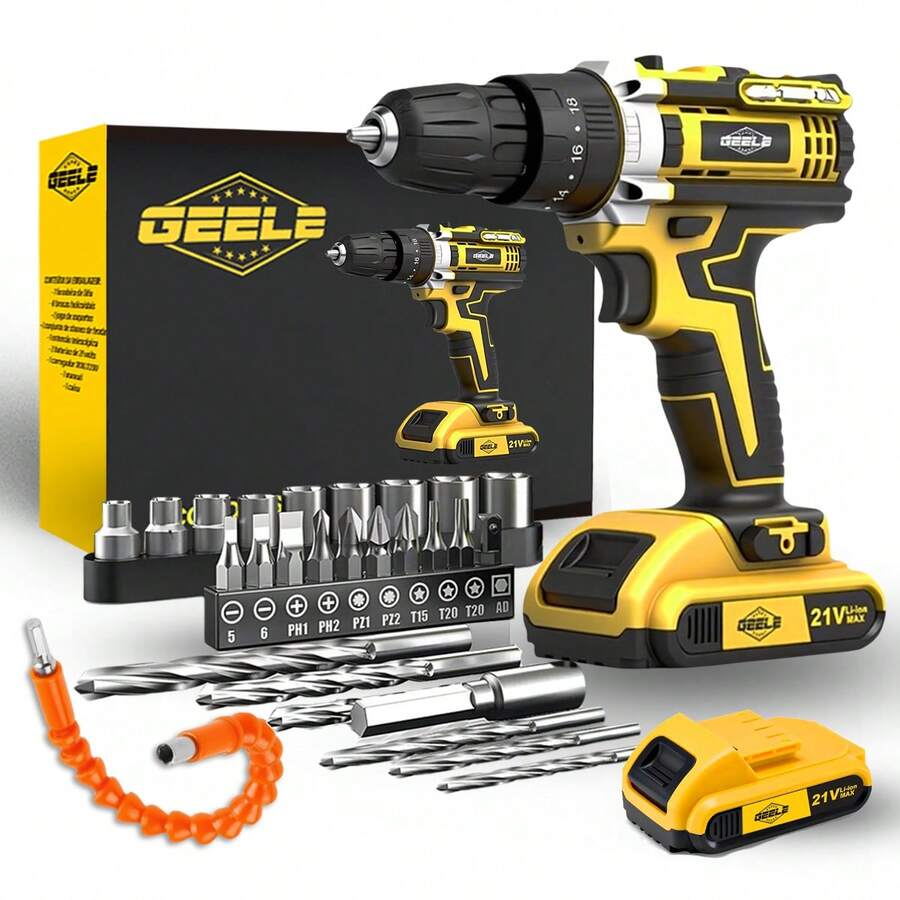 Drill Driver 45N.M 3/8" 21V 2 Batteries With GEELE Accessories - Màu vàng - Xem 1