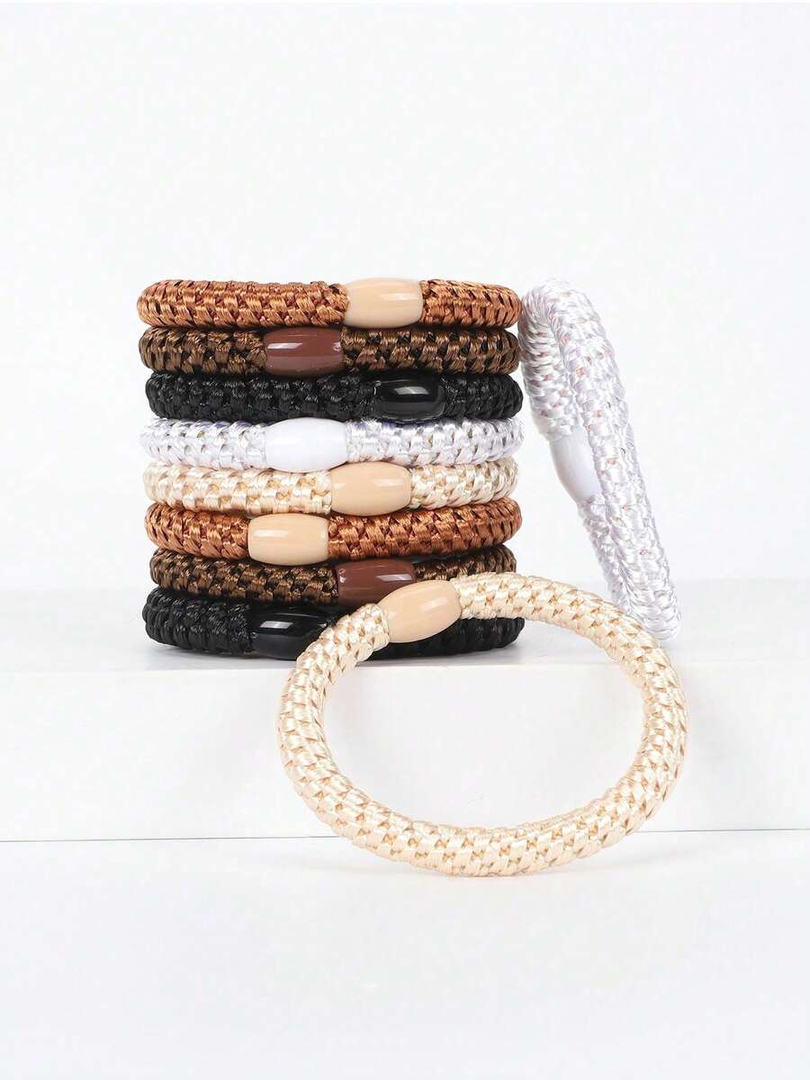 10pcs Boho Hair Ties, Casual Minimalist Everyday Scrunchies Ponytail ,Hair Elastics ,Hair Rubber Bands ,Hair Rope - Brown - View 1