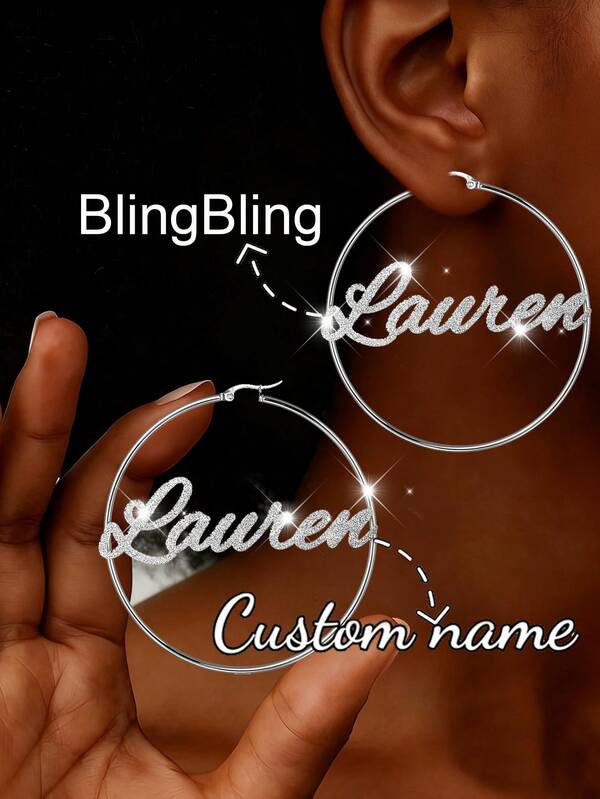 Pendientes personalizados de aro de bambú de 80 mm con nudo, pendientes personalizados de acero inoxidable con nombre y estrella, regalo de joyería para mujeres, Navidad