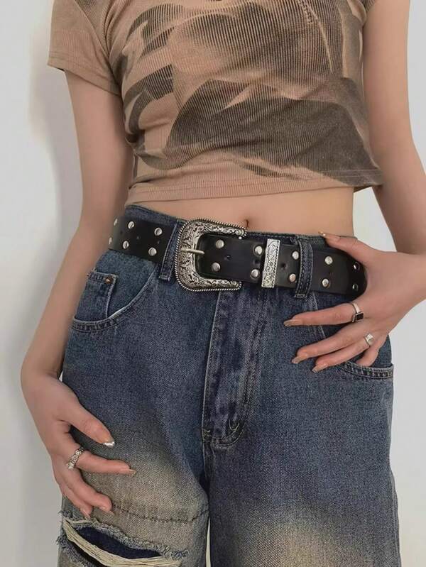 1 buc Curea Unisex Vintage cu Nituri, Punk Hip-Hop Chic, Curea Versatilă Decorativă pentru Blugi, Potrivită pentru Crăciun, Petreceri pentru Celibatari, Festivaluri de Muzică