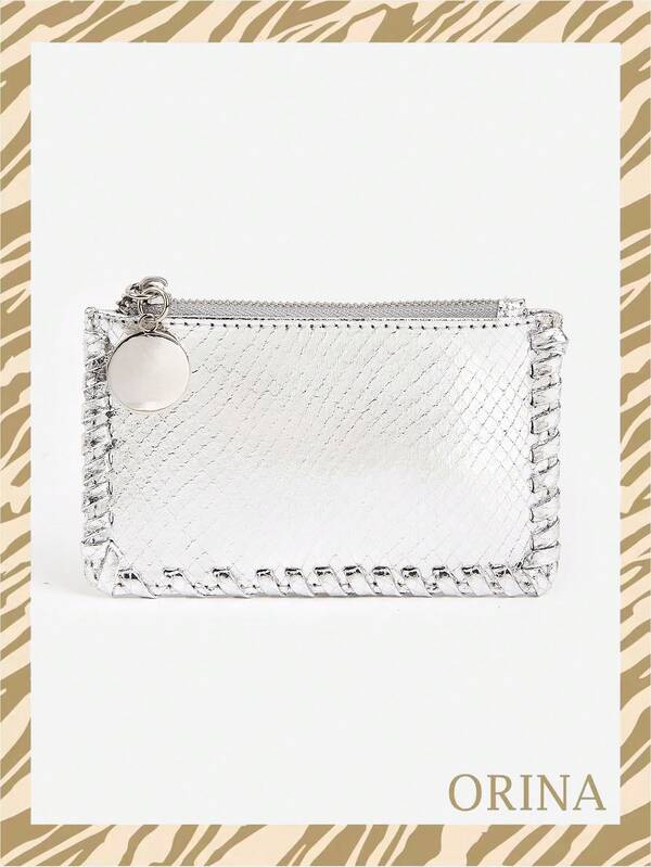 محفظة عملات جديدة من مواد لامعة، حامل بطاقات أنيق وبسيط، علبة بطاقة الاسم مع سلسلة، محفظة عملات مربعة صغيرة مزودة بسحاب مخصصة للنساء