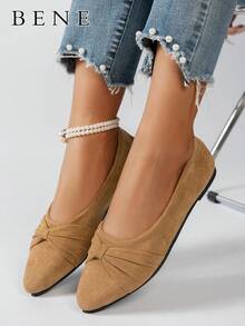 Breezelady 2025 Autumn Women's Brown Minimalist Flat Shoes With Pleated Toe, Elegant Style, Outdoors In Summer, Faux Suede - màu nâu - Xem 3