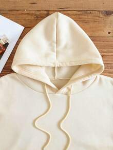 Ropa de mujer Sudadera con capucha de color sólido, nueva, de corte holgado, cómoda, versátil y básica - Albaricoque - Ver 3