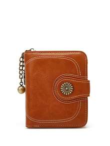 New Style Oil Wax Leather Coin Short 3-Fold Coin Wallet Card Holder Women's Vintage Hand Clutch Bag Women Wallet Purse Wallet Small Wallet - 棕色 - 查看 8