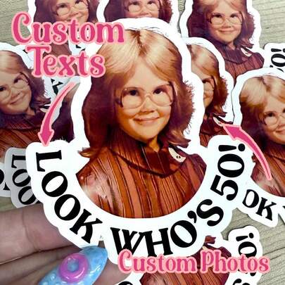 Custom Face Stickers, Custom Half-Body Stickers, Personalized Stickers, Custom Party Favors, 50th Birthday Decorations, Custom Party Decorations, Personalized Birthday Stickers, Half-Body Stickers, Custom Photo Stickers, Custom Party Gifts, 50th Birthday Party Stickers, Personalized Party Favors, Custom Stickers For Parties, Custom Stickers For Events, Party Decorations, Custom Event Stickers
