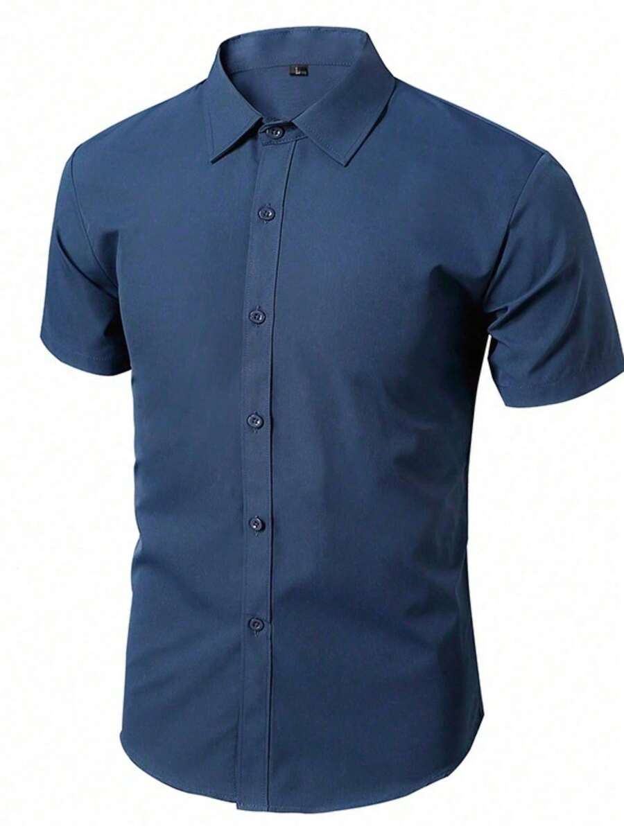 Summer Shirt For Men White Shirts Casual Short Sleeve Button Slim Fit Men's Social Blouse 4XL 5XL CFKG - 藏蓝色 - 查看 1