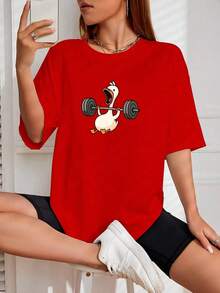 Women's Basic Duck Training T-Shirt Cotton Shirt - 紅色 - 查看 2