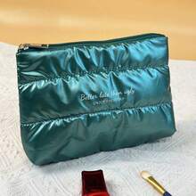 Bolsa de maquillaje de plumas de plumón de moda, organizador de cosméticos portátil para viajes, bolsa de tocador de gran capacidad, bolsa de maquillaje, bolsa de cosméticos, bolsa de lavado, artículos esenciales para viajes, artículos esenciales para cruceros, artículos esenciales para vacaciones para hombres y mujeres