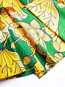 热销非洲蜡染女式半身裙，荷叶印花，高低裙摆，夏季度假必备 - 黃色 - 查看 7