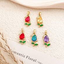 3 piezas Colgante de flor de tulipán de lujo con incrustaciones de circonita de cobre y colores, adecuado para hacer collares, pulseras, aretes y joyería