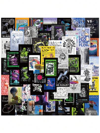 60pcs Fantasy Acid Art Sticker Pack - Reusable, PVC, Asymmetrical Shapes For DIY Decorating Laptops, Skateboards, Water Bottles & More - Cute Cartoon Doodle Designs, Love, Poster, Adults Suitcase, Party Decoration Gift, Perfect For Winter, New Year